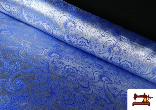 Tissu Jacquard en Soie de Couleurs avec Cachemire Argenté couleur Bleu