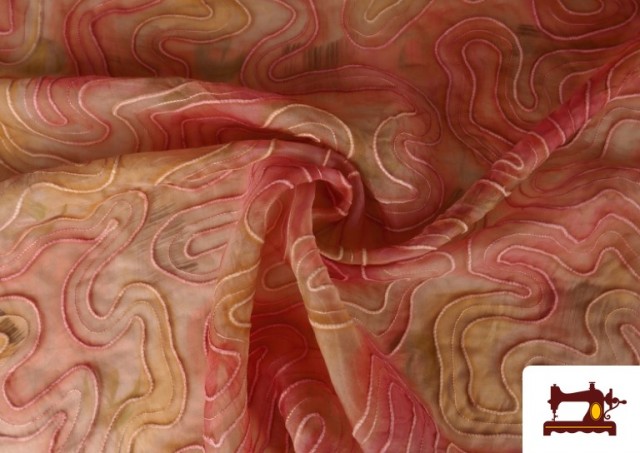 Organza en Soie Naturelle Brodée Tie-Dye Batik couleur Corail
