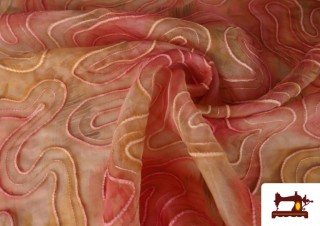 Acheter Organza en Soie Naturelle Brodée Tie-Dye Batik couleur Corail
