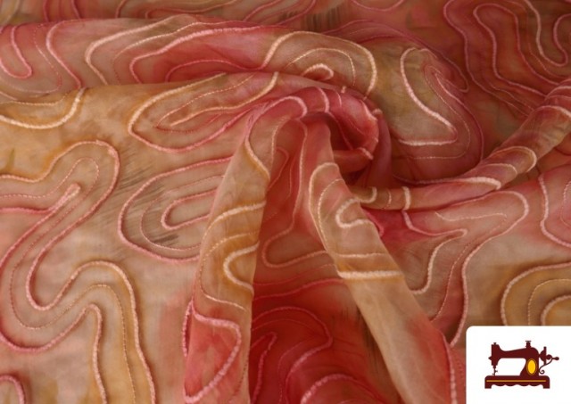 Acheter Organza en Soie Naturelle Brodée Tie-Dye Batik couleur Corail