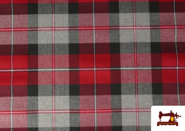 Vente de Tissu Tissu Viella à Carreaux Gris et Rouge
