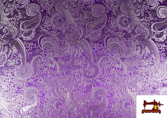 Vente en ligne de Tissu Jacquard en Soie de Couleurs avec Cachemire Argenté couleur Violet foncé