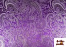 Tissu Jacquard en Soie de Couleurs avec Cachemire Argenté couleur Violet foncé