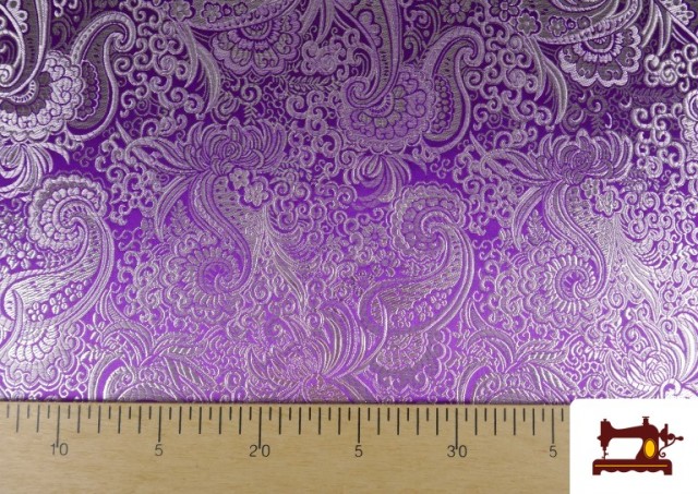 Tissu Jacquard en Soie de Couleurs avec Cachemire Argenté couleur Violet foncé