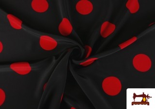 Tissu Flamenco avec Grands Pois Rouges couleur Noir Tissu Flamenco avec Grands Pois Rouges couleur Noir