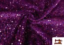 Acheter en ligne Tissu Jersey Velours Martelé avec Sequins couleur Violet foncé