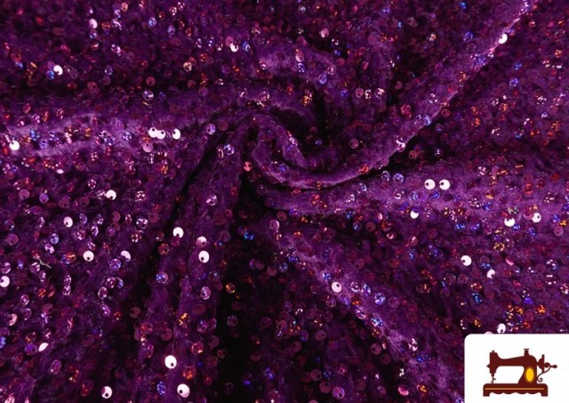 Acheter en ligne Tissu Jersey Velours Martelé avec Sequins couleur Violet foncé