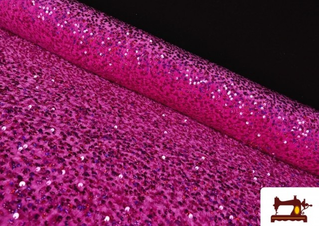Tissu Jersey Velours Martelé avec Sequins couleur Fuchsia