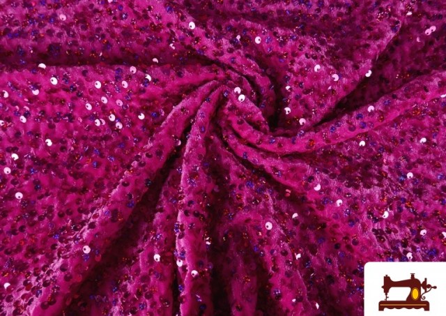 Tissu Jersey Velours Martelé avec Sequins couleur Fuchsia