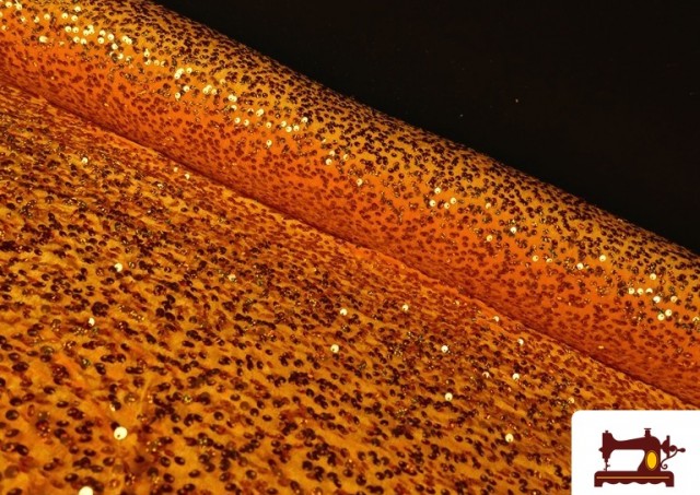 Vente de Tissu Jersey Velours Martelé avec Sequins couleur Orange