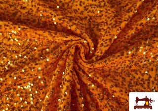 Tissu Jersey Velours Martelé avec Sequins couleur Orange