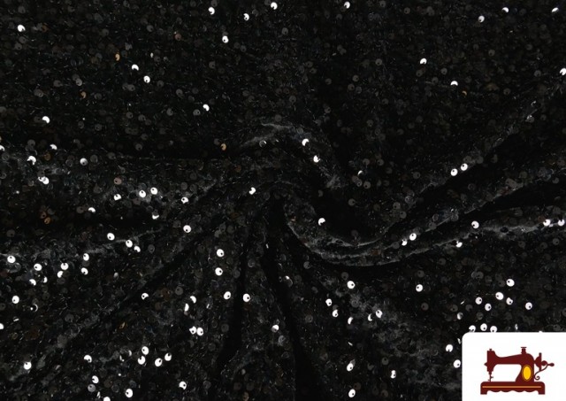 Tissu Jersey Velours Martelé avec Sequins couleur Noir
