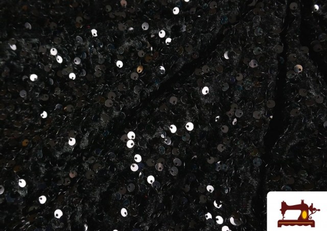 Acheter Tissu Jersey Velours Martelé avec Sequins couleur Noir