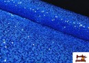 Vente de Tissu Jersey Velours Martelé avec Sequins couleur Gros bleu
