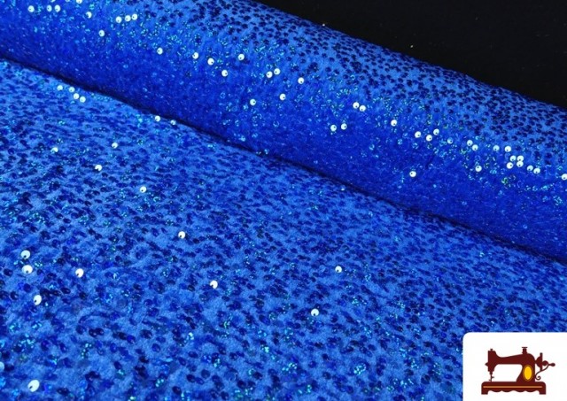 Vente de Tissu Jersey Velours Martelé avec Sequins couleur Gros bleu