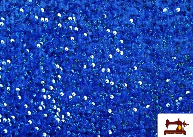 Vente en ligne de Tissu Jersey Velours Martelé avec Sequins couleur Gros bleu