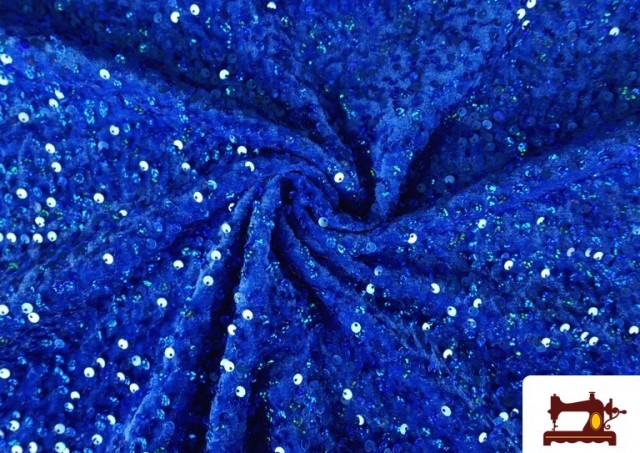Tissu Jersey Velours Martelé avec Sequins couleur Gros bleu