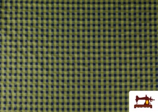 Tissu à carreaux vichy fluo et couleurs froissé Seersucker couleur Kaki