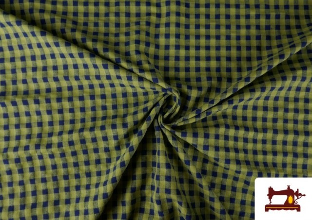 Vente de Tissu à carreaux vichy fluo et couleurs froissé Seersucker couleur Kaki