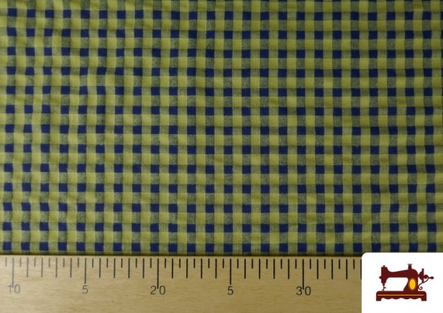 Acheter en ligne Tissu à carreaux vichy fluo et couleurs froissé Seersucker couleur Kaki