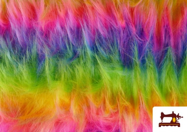 Acheter en ligne Tissu Fausse Fourrure Longue Fantaisie Arc-en-ciel