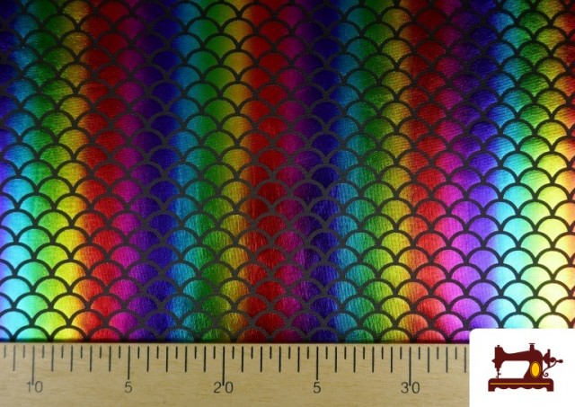 Vente de Tissu en Lycra Écailles Arc-En-Ciel Multicolore