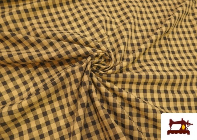 Vente en ligne de Tissu à carreaux vichy fluo et couleurs froissé Seersucker couleur Beige