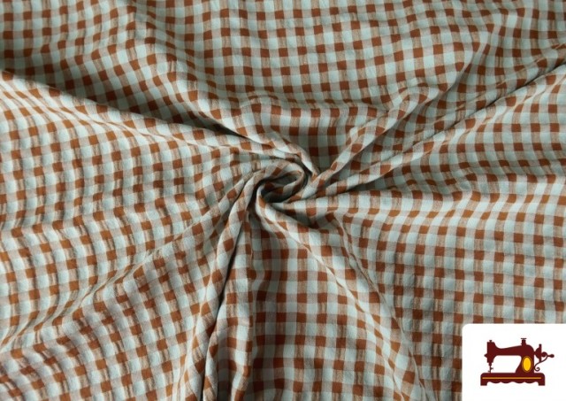 Vente de Tissu à carreaux vichy fluo et couleurs froissé Seersucker couleur Bleu