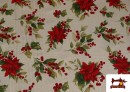 Tissu Toile Imprimée Fleur de Noël Fil Métallisé Largeur 140
