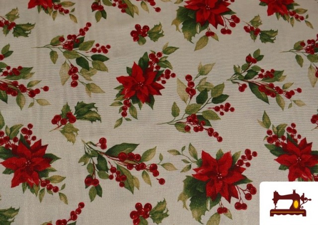 Tissu Toile Imprimée Fleur de Noël Fil Métallisé Largeur 140