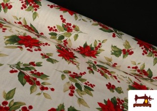 Acheter Tissu Toile Imprimée Fleur de Noël Fil Métallisé Largeur 140