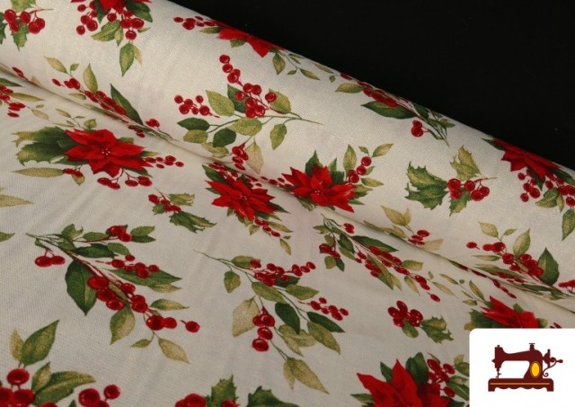 Acheter Tissu Toile Imprimée Fleur de Noël Fil Métallisé Largeur 140