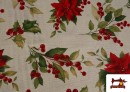 Vente de Tissu Toile Imprimée Fleur de Noël Fil Métallisé Largeur 140