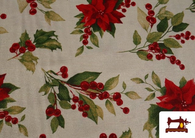 Vente de Tissu Toile Imprimée Fleur de Noël Fil Métallisé Largeur 140