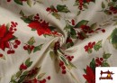 Acheter en ligne Tissu Toile Imprimée Fleur de Noël Fil Métallisé Largeur 140