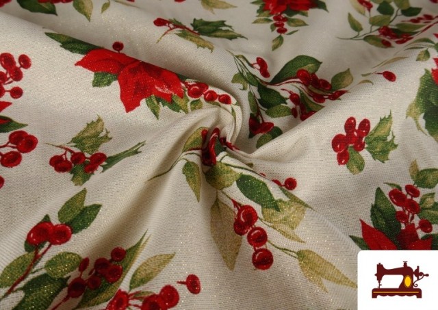 Vente en ligne de Tissu Toile Imprimée Fleur de Noël Fil Métallisé Largeur 140