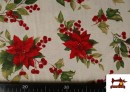Tissu Toile Imprimée Fleur de Noël Fil Métallisé Largeur 140