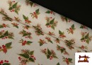 Tissu Toile Imprimée Feuilles de Noël Fil Métallisé Largeur 140