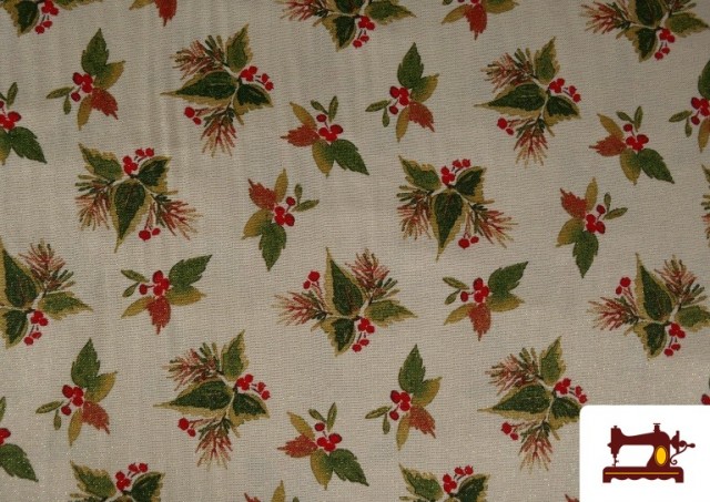 Acheter Tissu Toile Imprimée Feuilles de Noël Fil Métallisé Largeur 140
