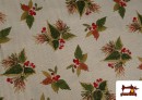 Vente de Tissu Toile Imprimée Feuilles de Noël Fil Métallisé Largeur 140