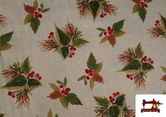 Vente de Tissu Toile Imprimée Feuilles de Noël Fil Métallisé Largeur 140