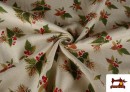 Acheter en ligne Tissu Toile Imprimée Feuilles de Noël Fil Métallisé Largeur 140