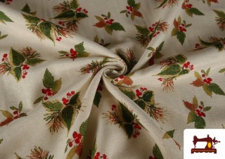 Acheter en ligne Tissu Toile Imprimée Feuilles de Noël Fil Métallisé Largeur 140