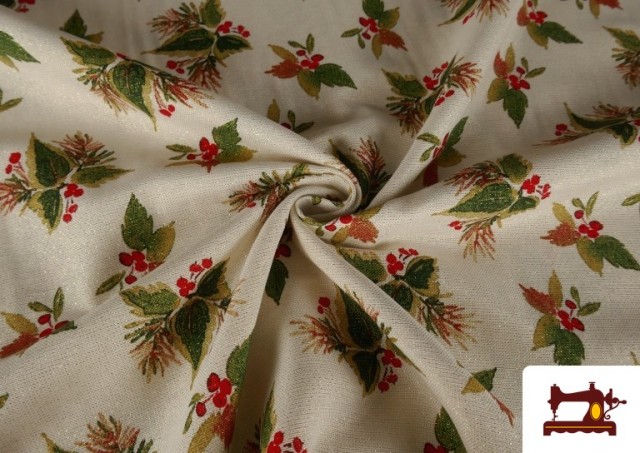 Acheter en ligne Tissu Toile Imprimée Feuilles de Noël Fil Métallisé Largeur 140