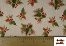 Vente en ligne de Tissu Toile Imprimée Feuilles de Noël Fil Métallisé Largeur 140