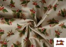 Tissu Toile Imprimée Feuilles de Noël Fil Métallisé Largeur 140
