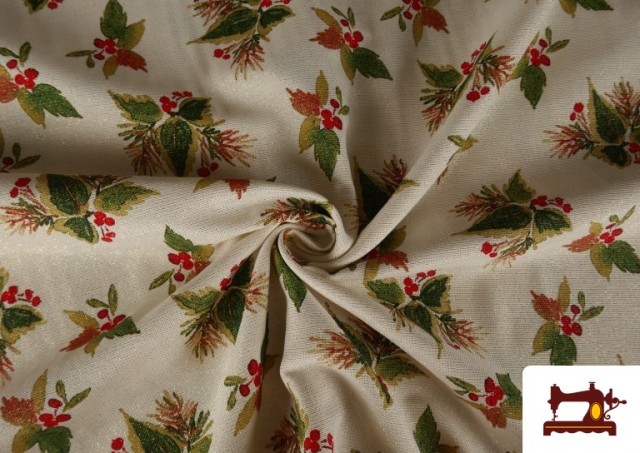 Tissu Toile Imprimée Feuilles de Noël Fil Métallisé Largeur 140