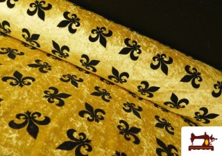 Tissu en Velours Martelé avec Fleur de Lys Médiéval couleur Doré Tissu en Velours Martelé avec Fleur de Lys Médiéval couleur Doré