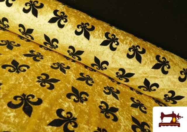 Tissu en Velours Martelé avec Fleur de Lys Médiéval couleur Doré