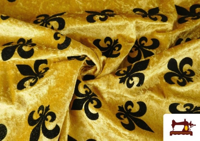 Vente de Tissu en Velours Martelé avec Fleur de Lys Médiéval couleur Doré